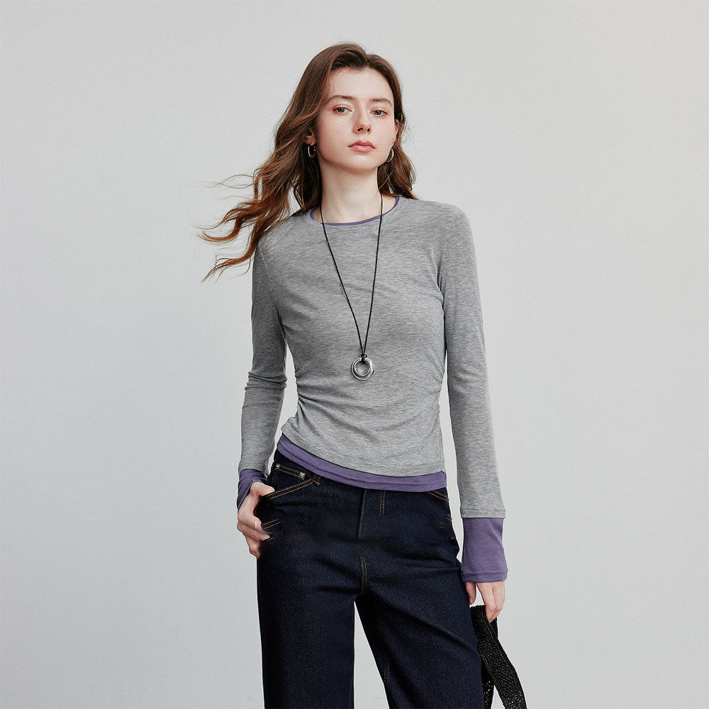 Women's Pleated Long Sleeve T-shirt