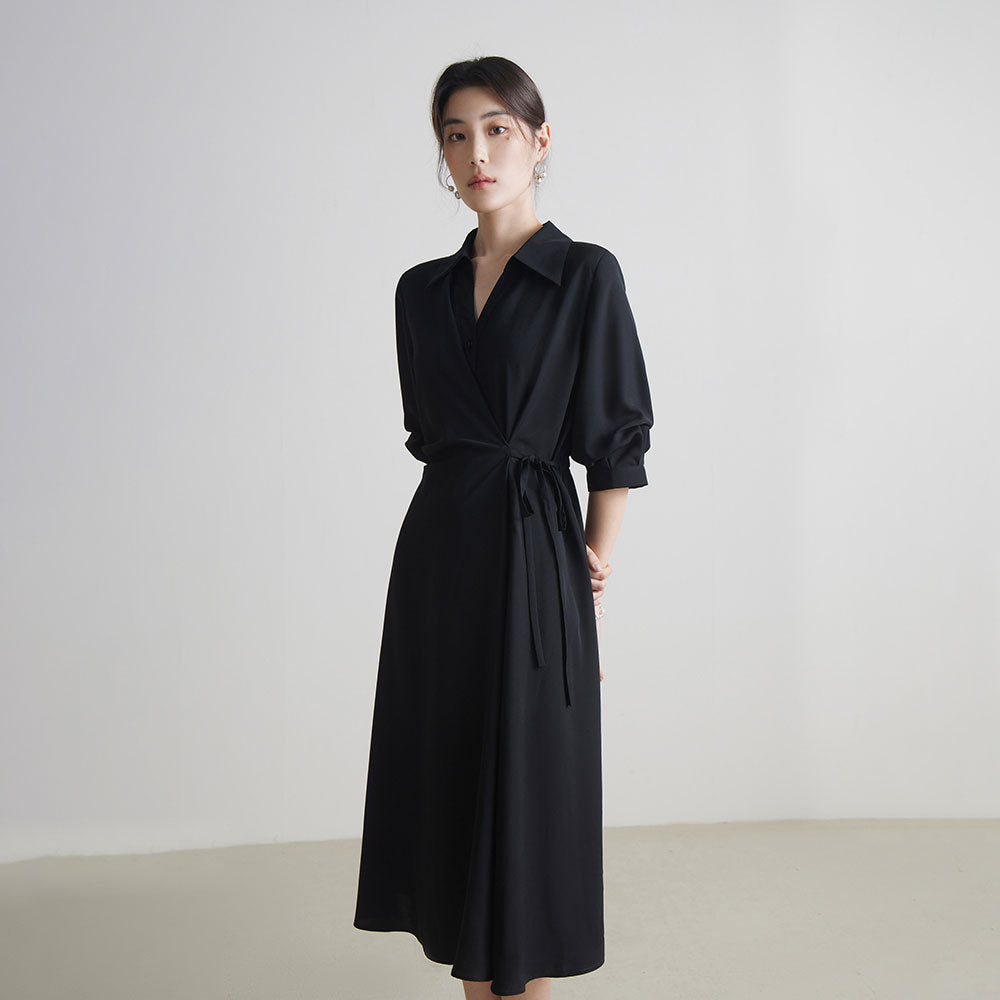 Women's Wrap Collar A-Line Dress