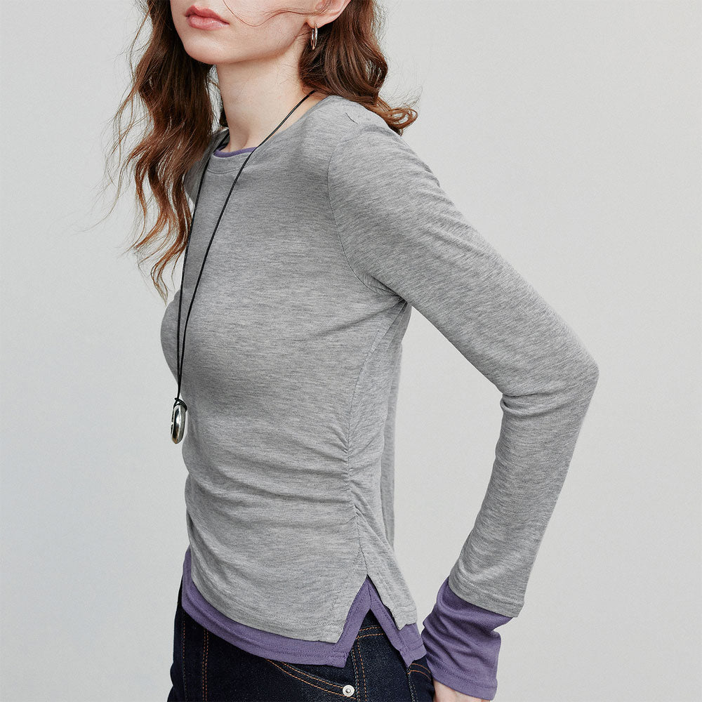 Women's Pleated Long Sleeve T-shirt