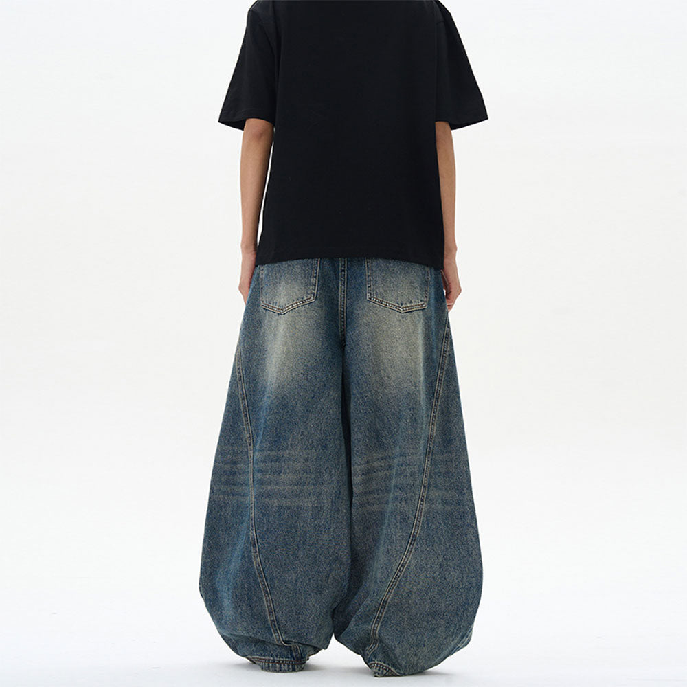 Men's Wide-Leg Patchwork Denim Jeans