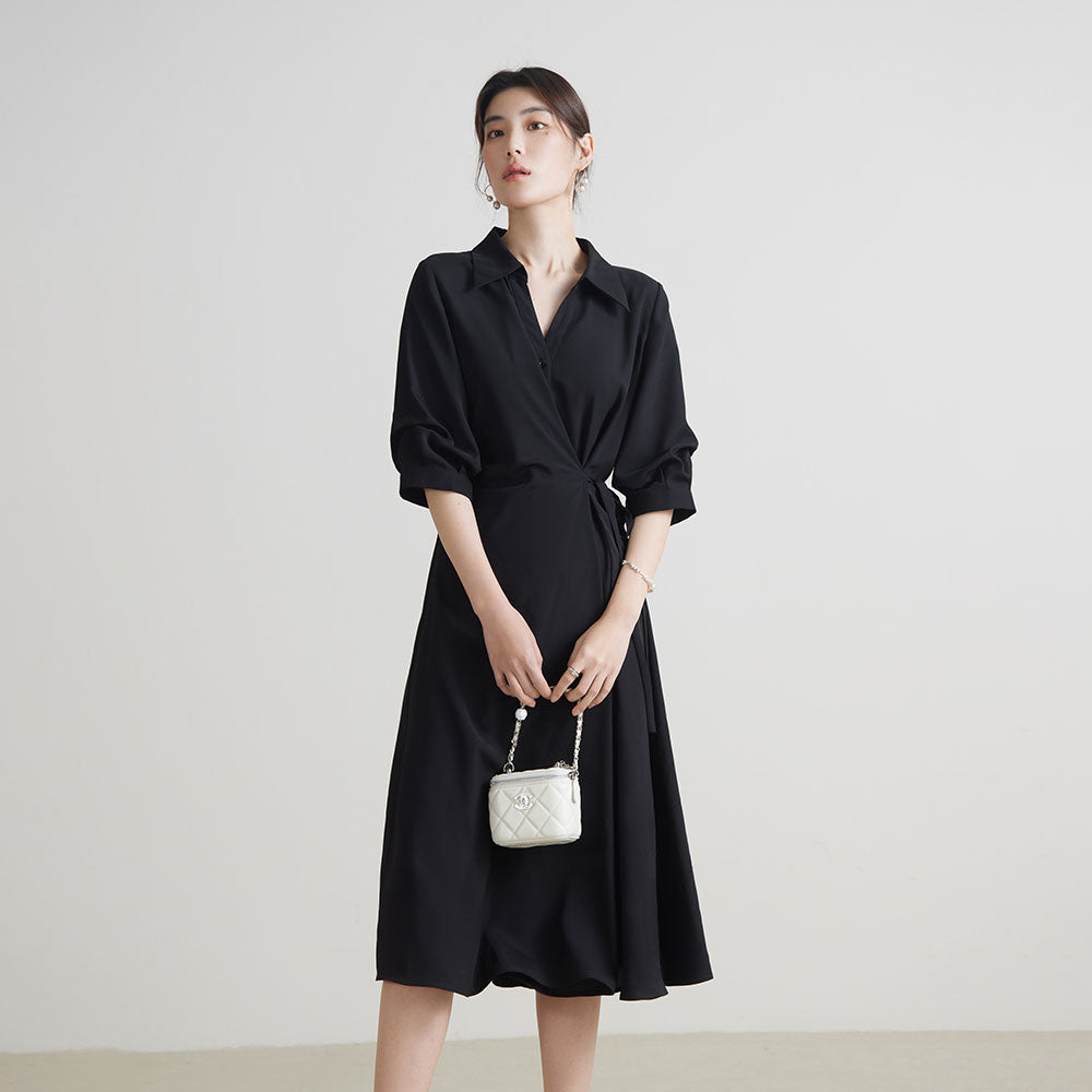 Women's Wrap Collar A-Line Dress