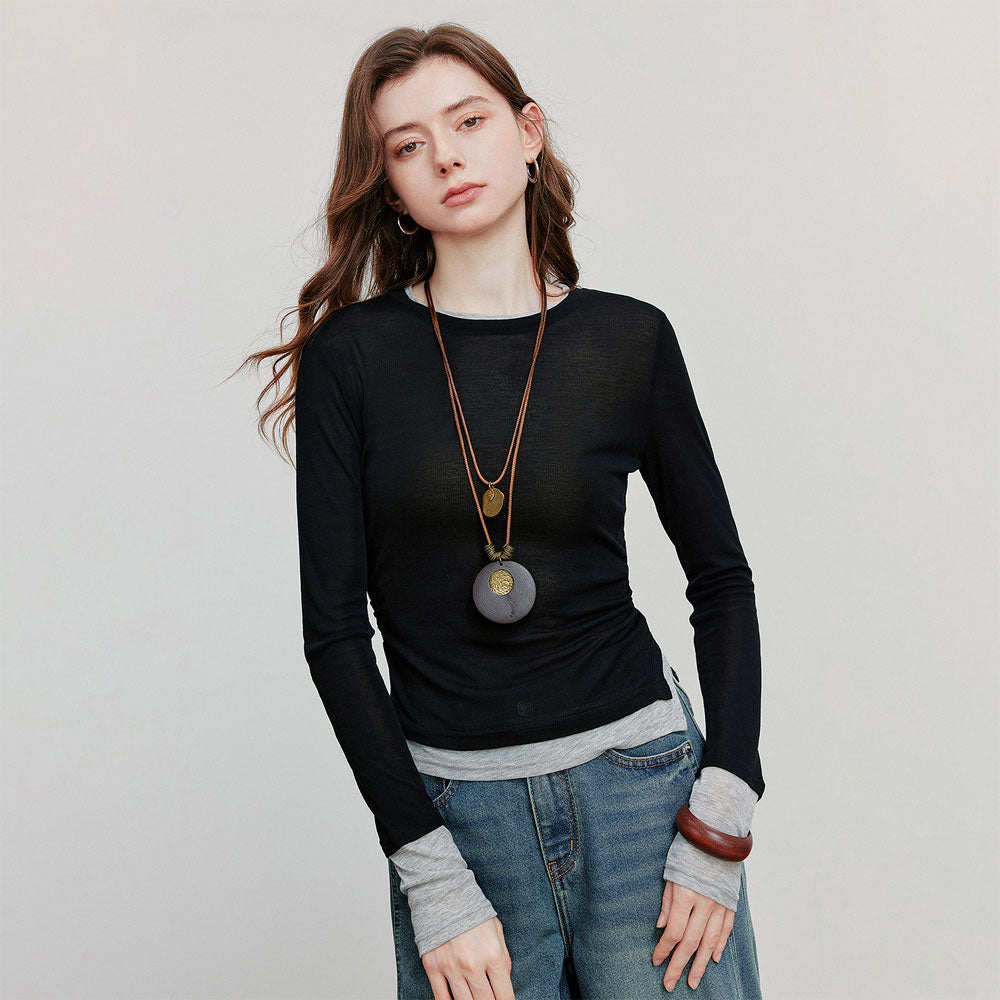 Women's Pleated Long Sleeve T-shirt